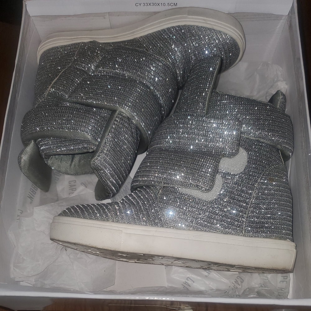 Glittering Silver Women's High-Top Sneakers